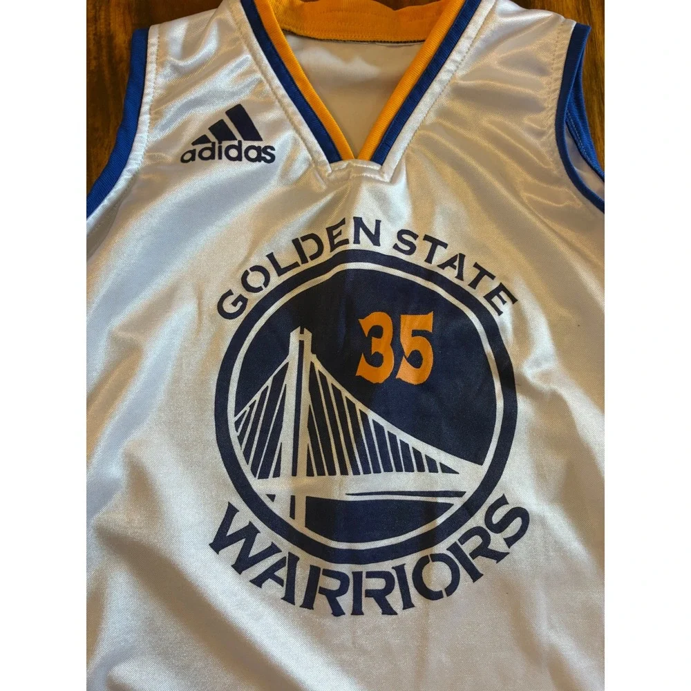 Adidas Golden State Warriors Kevin Durant 35 Jersey White Blue Gold Mens S